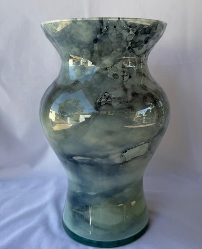 Genuine Italian Art Glass Vase Franco Italy Green Olive Pastel Colored No 668 - Picture 10 of 12