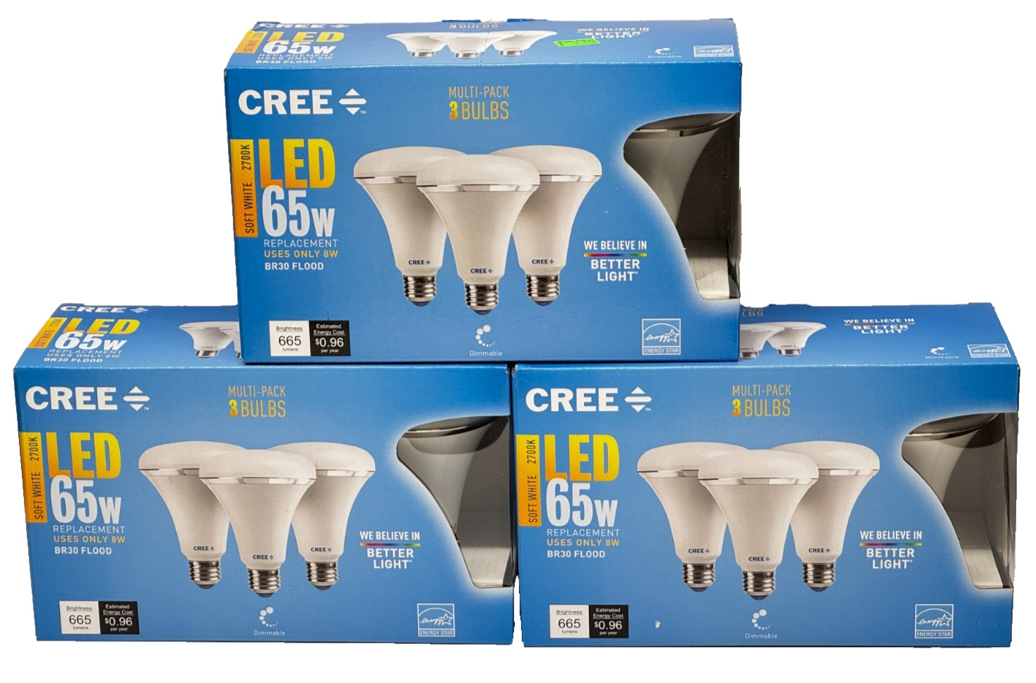 Cree 65W BR30 LED Flood Light Bulb 665 Lumens 2700K Dimmable 9 Pack New NIB