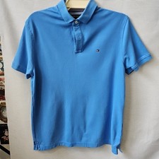 Tommy Hilfiger Size L Blue Polo Shirt Small Chest Logo