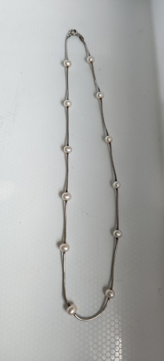 Pearls & Silver 16" Chain W/ 12 Evenly Spaced Pearls Italy 925 Weddings Vintage View 5