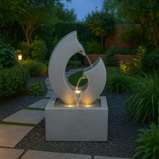 GEEZY Garden Water Feature ? Horn-Shaped Fountain with LED Lights ? Mains Powere