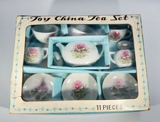 Vintage 1950's Japanese Toy China Tea Set 11pc Moss Rose Floral in Original Box