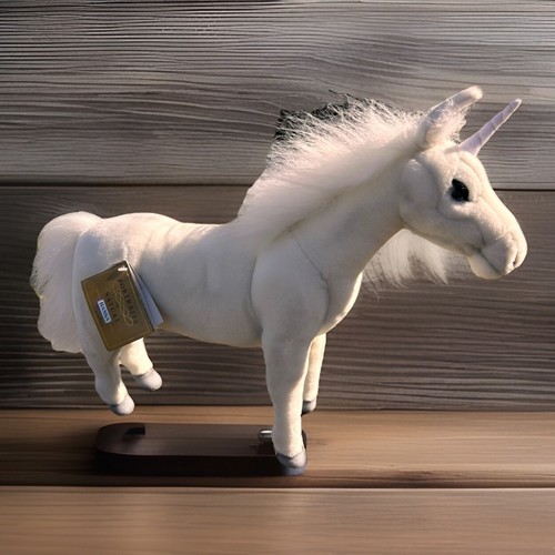 Vintage Hansa White Unicorn Plush Stuffed Animal Toy 16 x 14 Inch handmade gift