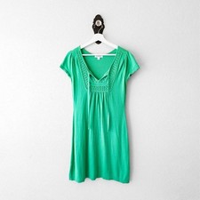 Banana Republic Green Knit Dress Small 100% Cotton Crochet Trim Casual Sweater