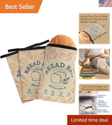 Durable Dishwasher Safe Bread Bags - 3 Pack, Perfect for Loaf and Cookie Storage