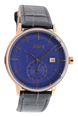 HERREN - UHR - SKM - SEKUNDENANZEIGE - DATUM - LEDERBAND - BLAU - 40MM - NEU