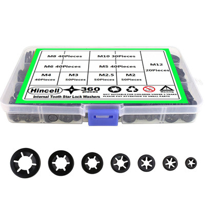 Internal Tooth Star Lock Washers, 360 Pieces 9 Sizes Push Nuts Assortment,Quick