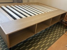 DOUBLE BED 140x190 with Shelves Under Bed Wood Bed Frame Underbed Storage