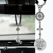 Cross Hanging Ornaments for Car Rear View Mirror, Metal Cross Car Charm Pendant