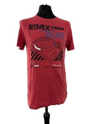 Tom Tailor T-Shirt Large 10-12 Red Cotton Round Neck Graphic Tee Short Sleeve