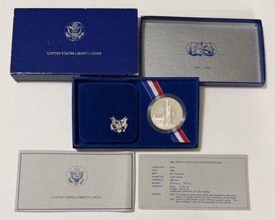 1986 US Mint Liberty Silver Dollar Proof with Display Case, Box & Papers