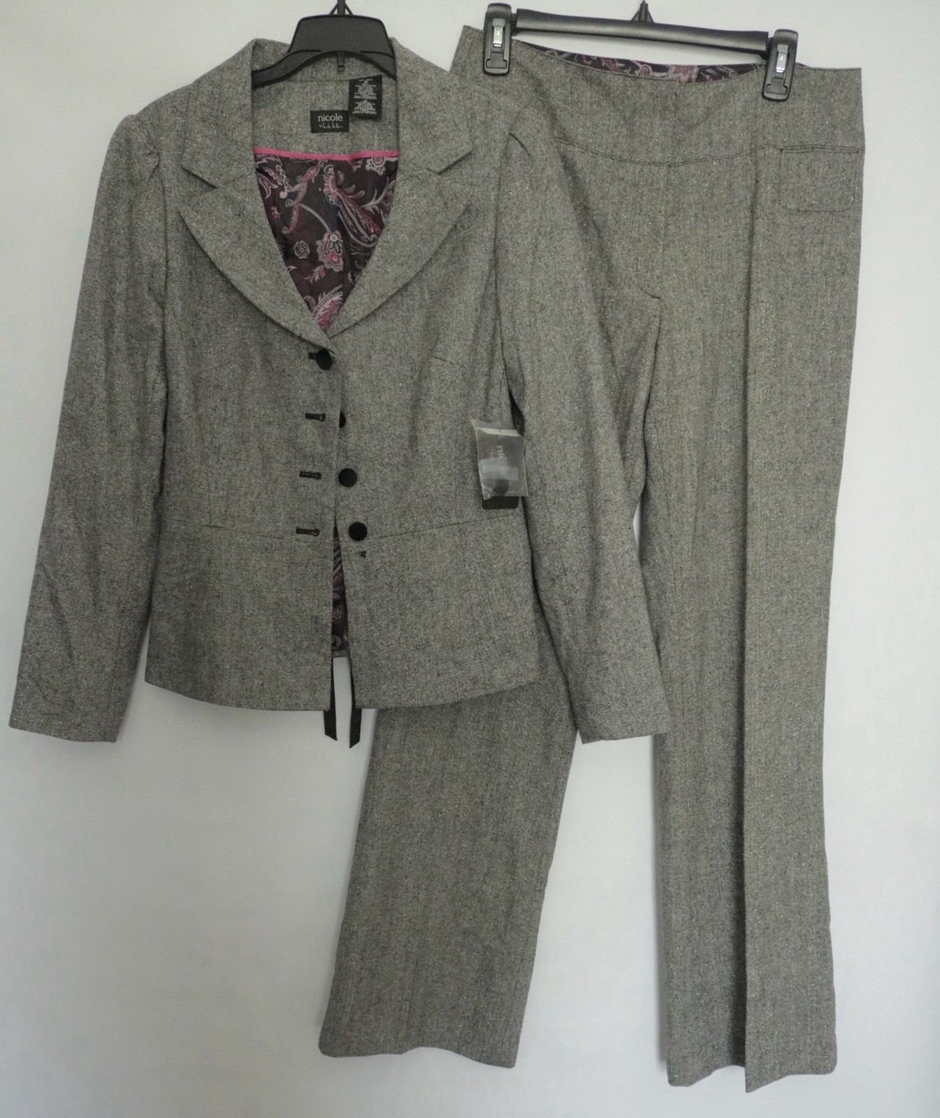 Nicole by Nicole Miller, Silver Sparkle Women’s Pant Suit Set Size 10