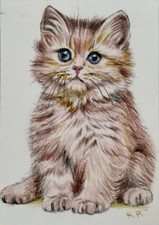 ACEO cat watercolor pencil by the author original 3,5