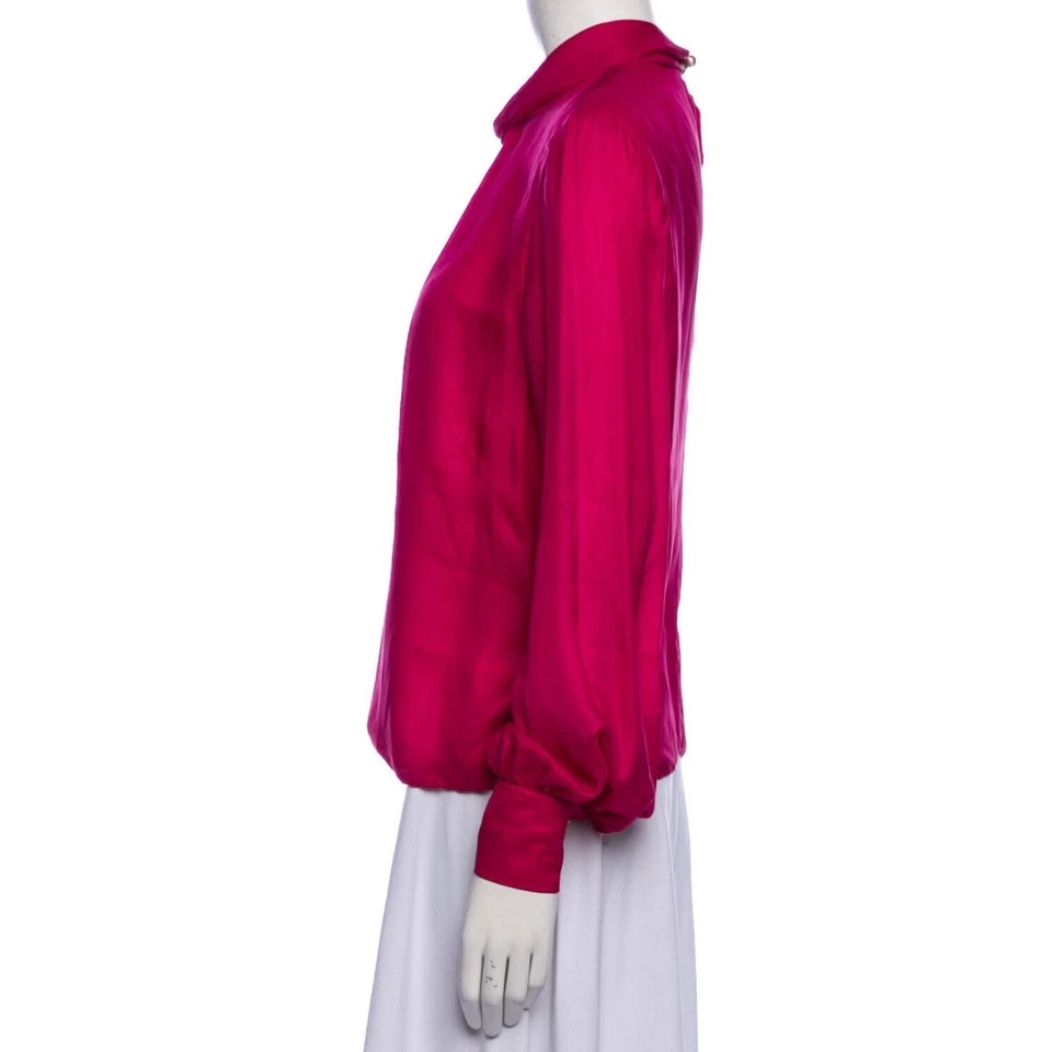 Bottega Veneta Magenta Silk Mock Neck Blouse - Size 44 - Изображение 3 из 4