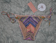 PQ PILYQ Retrograde Tie Teeny Shiny Striped Bikini Bottom S NWT 80