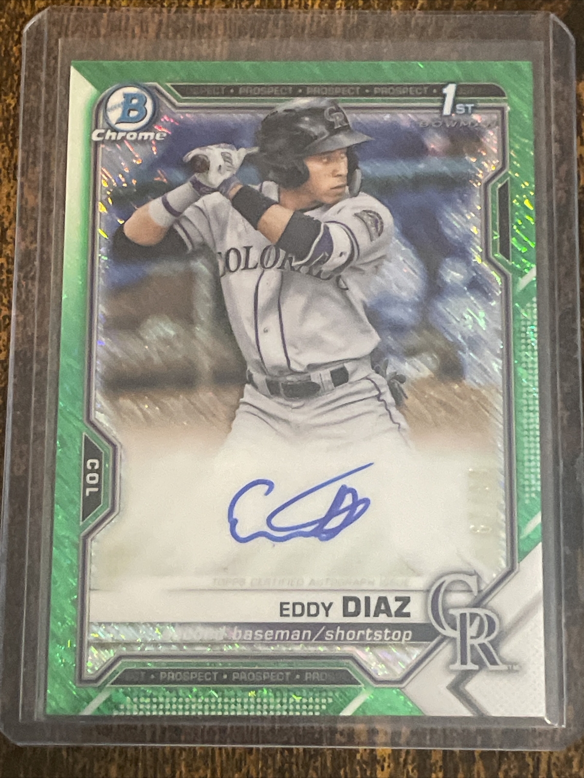 2021 Bowman Chrome Eddy Diaz Green Shimmer Refractor 1st Prospect Auto #/99 RC