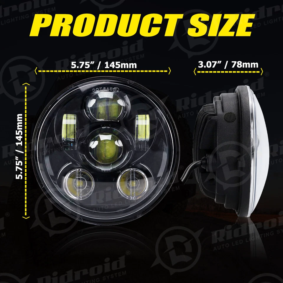 5 3/4" 5.75 Inch LED Headlight Hi/Lo For Harley-Davidson Dyna Wide Glide FXDWG - Image 2 of 4