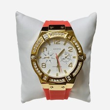 GUESS WaterPro Day Watch Multifunction Rhinestones Orange Silicone Band UNTESTED