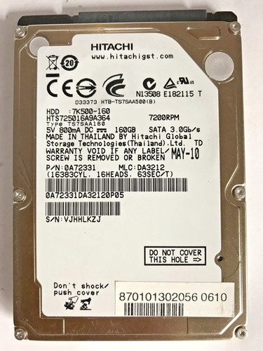 160 GB SATA NOTEBOOK FESTPLATTE HITACHI  HTS725016A9A364 2,5'' ZOLL #NFP625