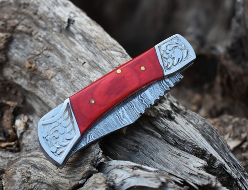 Damascus handmade Back Lock Folding Pocket knife Camping Hunting knife & Pouch - Picture 5 of 9