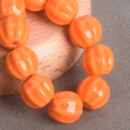 5pcs Pumpkin Shape 12mm~13mm Handmade Glazed Ceramic Porcelain Loose Beads - Picture 14 of 30