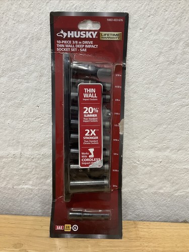 Husky SAE 3/8" Drive Thin Wall Steel 10 Piece SAE Deep Impact Socket Set