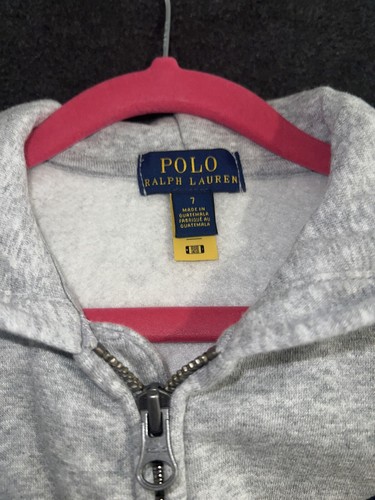 Polo Ralph Lauren Polo Bear Pony Boys Size 7 Sweatshirt Full Zip Gray Hooded - Picture 4 of 4