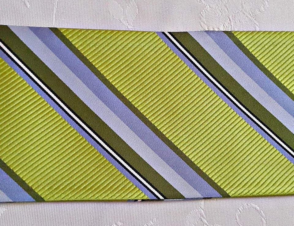 Bufanda De Colección Auténtica Antigua Azul Marino Rayas Arte Verde Azul Seda Larga Para Hombre Doble Foto 2 de 4