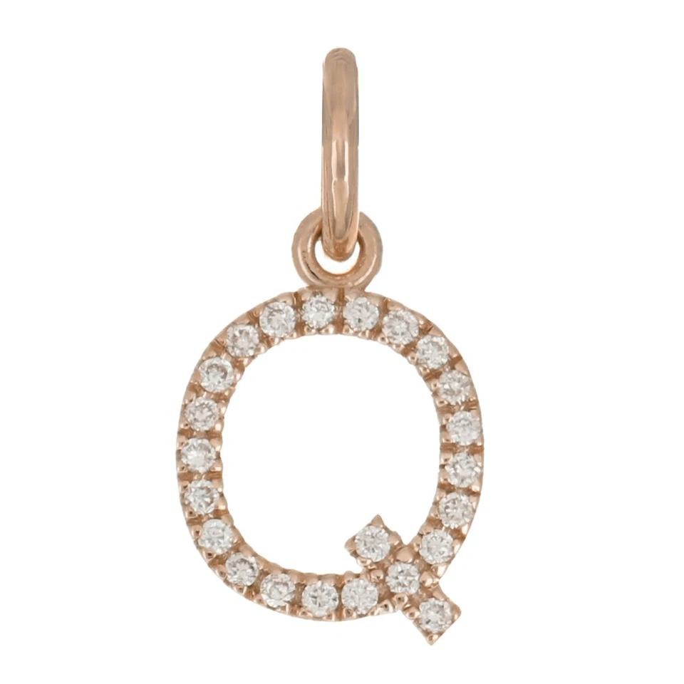 14k Yellow White or Rose Gold Diamond Initial Letter Q Charm Pendant - Image 3 of 4