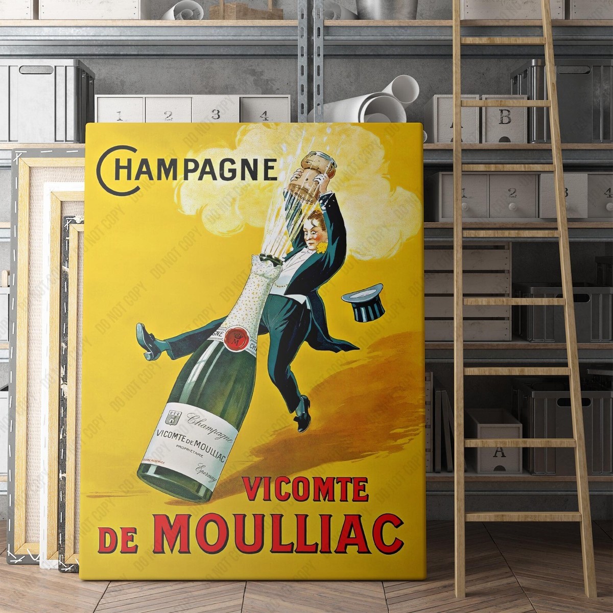 Champagne Vicomte de Moulliac Vintage Drinking Bar Decor Canvas