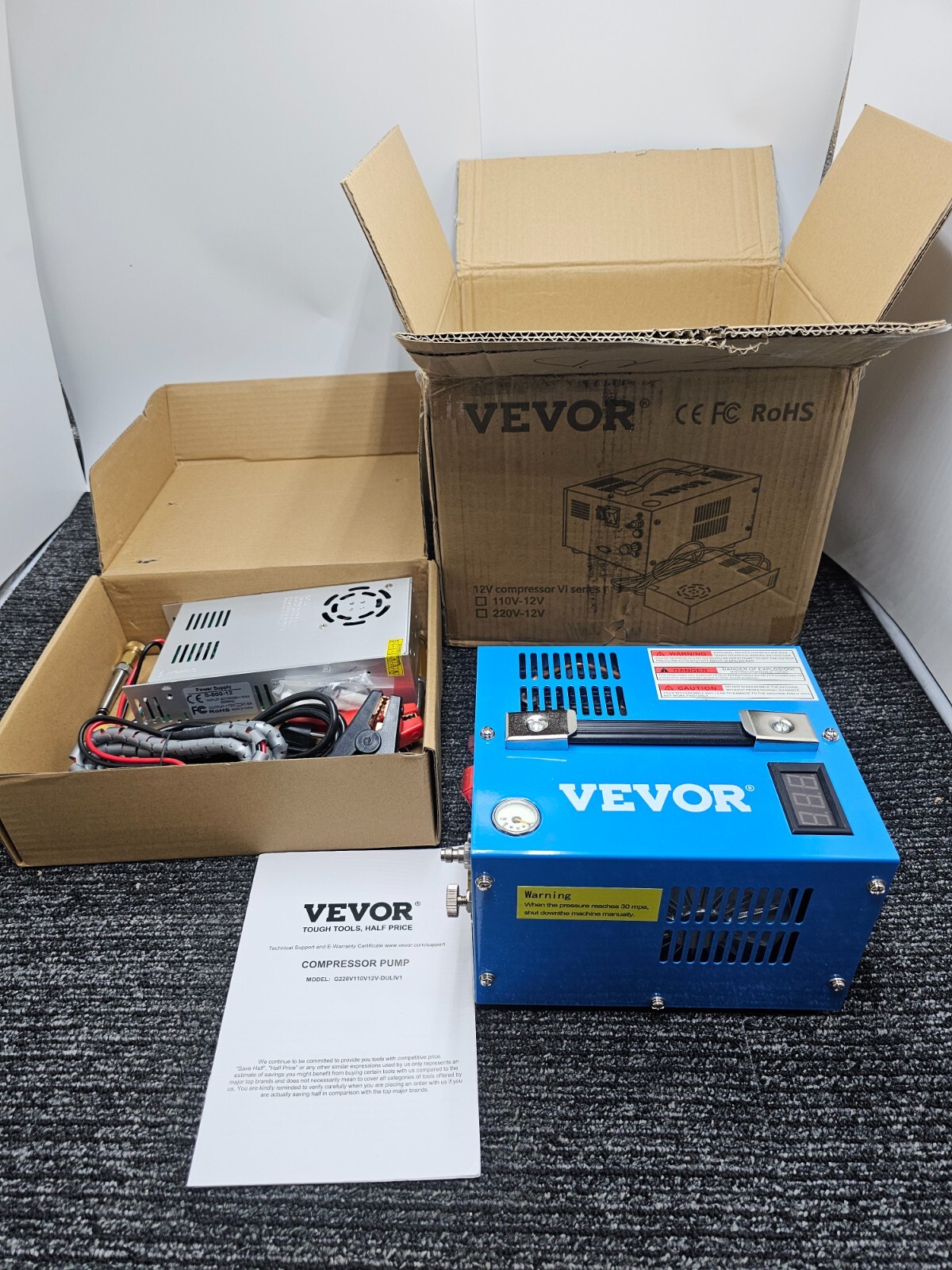 VEVOR G220V110V12V-DULIV1 PCP Air Compressor, 4500PSI Portable PCP Compressor