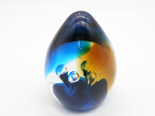 Vtg Art Glass Paperweight 4.5" Egg Shape Controlled Bubbles Cobalt & Brown - Picture 2 of 12