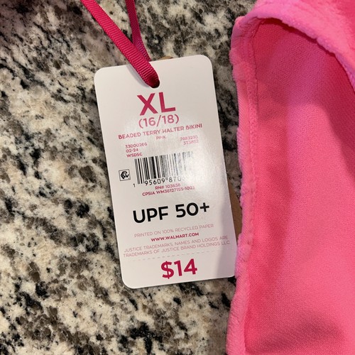 Justice Girls 2-Piece Halter Terry Bikini Swimsuit Size XL 16/18 - Picture 2 of 6