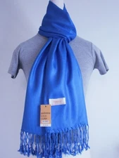 Women's Pashmina Scarf Shawl Wrap Solid Royal Blue Silk Cashmere*Soft
