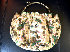 Beaded Purse Kiss Lock Half Round Metal Handled Evening Bag 10"