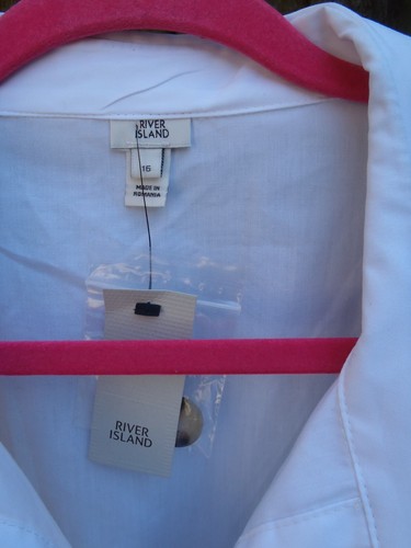 RIVER ISLAND White Button Detail Shirred Peplum Shirt Blouse - Size 16 - NEW - Picture 7 of 10