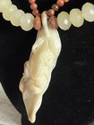 Carved Frog On Leaf Earth Tone Beaded Necklace 925 Sterling Silver Clasp — photo 3