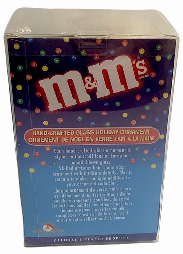 Kurt S. Adler Hand Crafted Glass Holiday Ornament Blue M&M Holding A Gift NEW - Picture 2 of 6