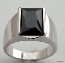 Black Onyx ladies ring 10 carat fancy cut 18k white gold overlay size 6