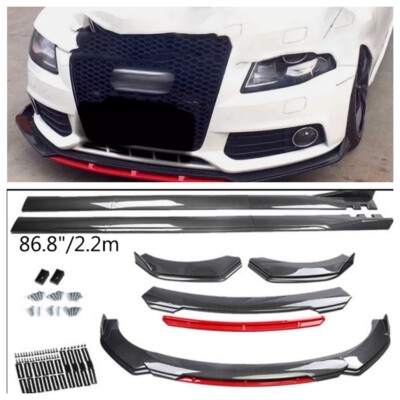 Carbon Style Front Bumper Lip Spoiler Splitter Side Skirts For For Audi A3 A4 A5
