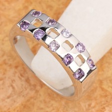 Moda Amatista Mujer Suave Platino Platinado Anillo Talla 7! Regalo y joyas