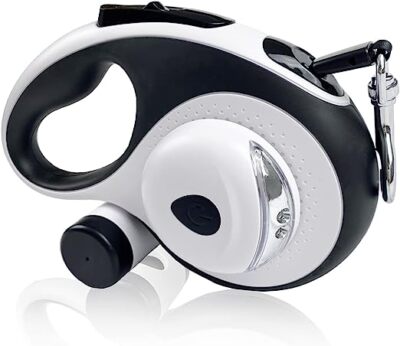 Retractable Dog Leash with Waste Bag Dispenser and Flashlight, 16ft Dog Leash