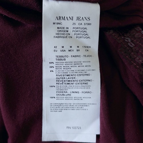 AJ Armani Sequin Top Size 42 UK 10 Women’s Maroon Long Sleeve Pre Loved Designer - Picture 7 of 9