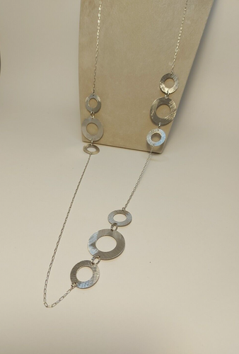 Collana Argento 925 elegante lunga 90 cm donna cerchi effetto satinato - Picture 8 of 10