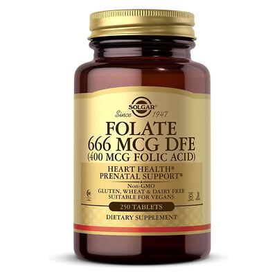 Solgar Folate 666 mcg DFE FOLIC ACID 400 mcg 250 Tablets