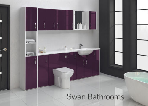 AUBERGINE GLOSS BATHROOM FITTED FURNITURE 2400MM WITH WALL UNITS - Foto 1 di 4