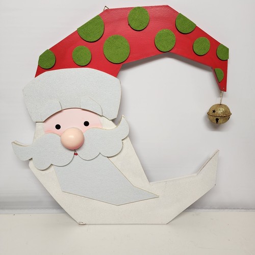 Santa Claus Head Christmas Sign Wall Decor Wooden 24" Size Large Bell on Hat - Imagen 1 de 13