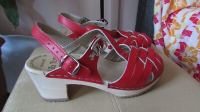 Women's Sweden Toffel Makaren.Se Red Leather Ankle Strap Sandal Size 37