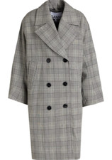 New Ganni Double Breasted Glen Check Jacquard Coat In Black - Size S/m #c2288