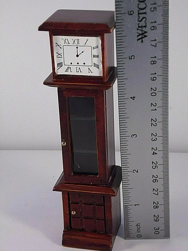 Vintage 1:12 Dollhouse Miniatures Wood Grandfather Clock Mahogany Stain - Picture 7 of 8
